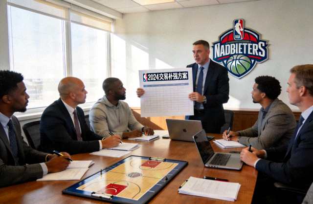 NBA球队管理层在会议室商讨交易补强方案的现场照片